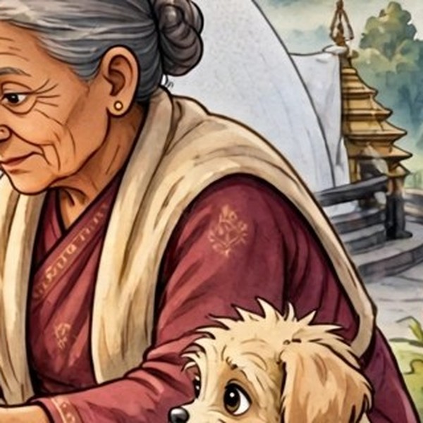 Grandmother lighting a butter lamp